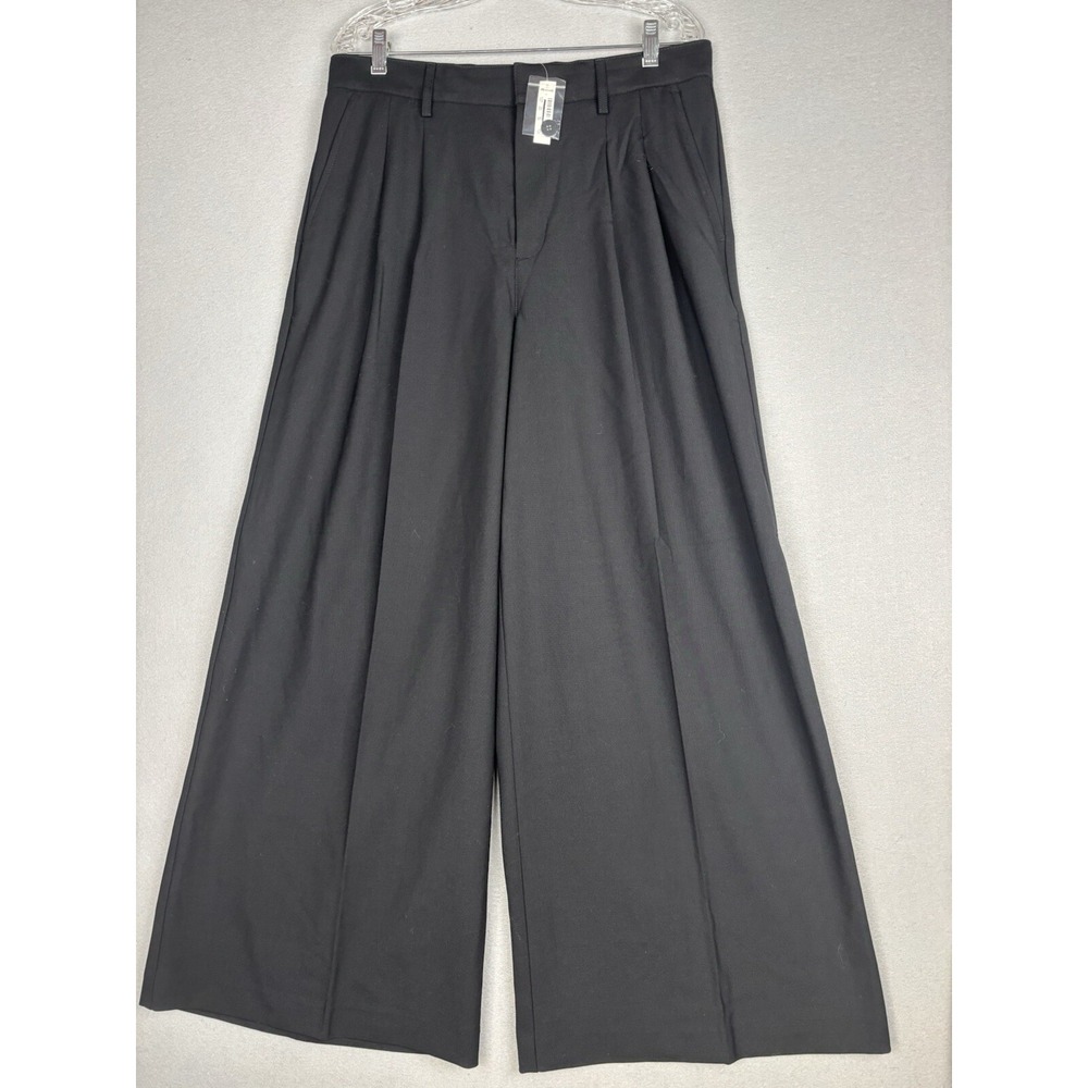 Madewell Pants Women's 8 Black Pleated Superwide Leg Pants Wool Blend 4195